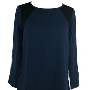 J.Crew Factory Blouse Top Blue Black Long Sleeve
